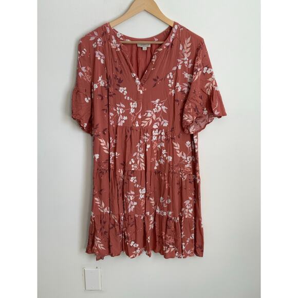 Loft Outlet Women's Dress Pink/Coral Spring Blouson Dress Floral - Picture 1 of 6